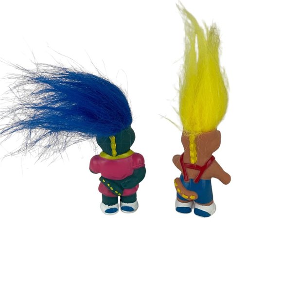 Vintage Troll Dinosaur Alligator Crocodile Toy Figures Blue Girl Yellow Boy - Picture 2 of 4